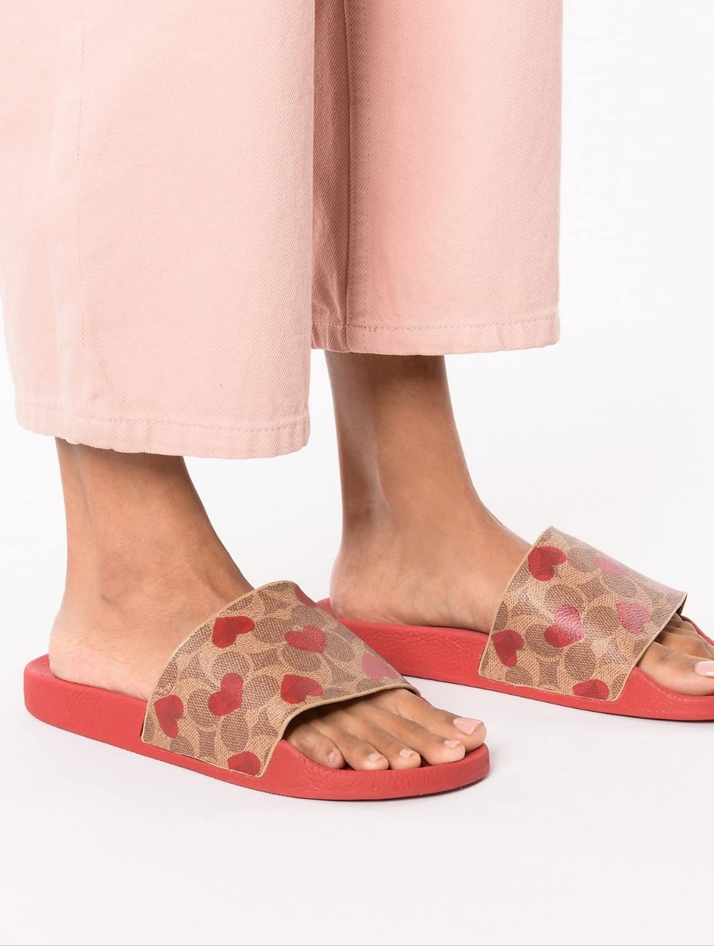COACH Red Signature Heart Slide Sandals